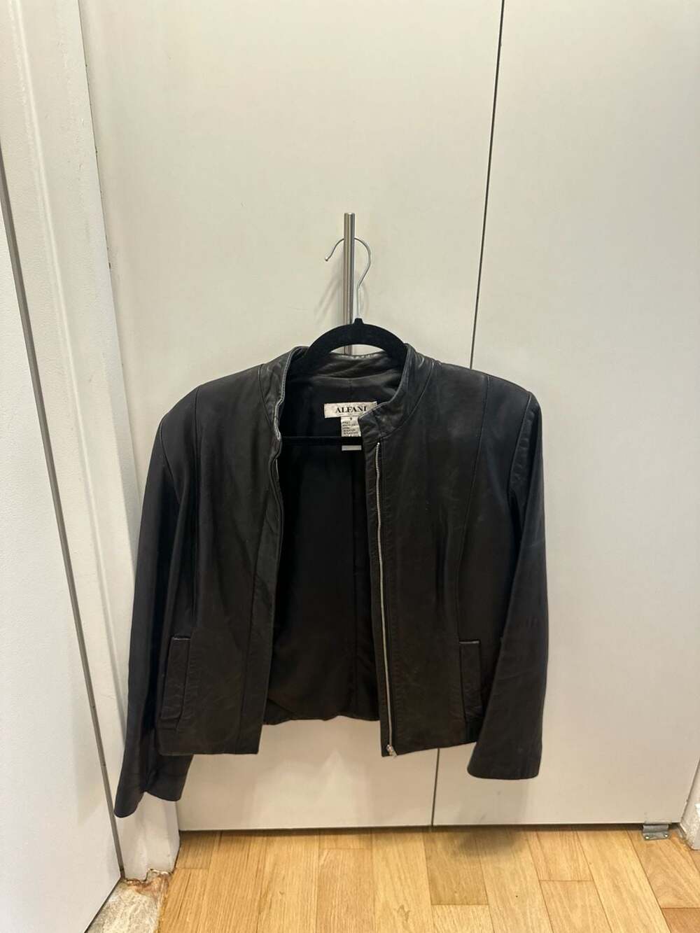 Alfani Women's Black Genuine Leather Zip-Up Jacket Size S
